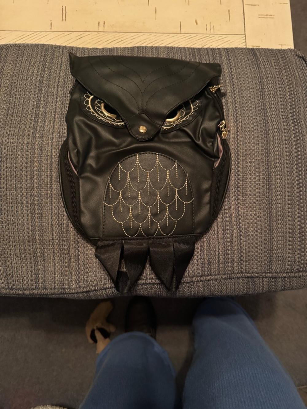 Black Owl-Accent Women's Backpack Purse